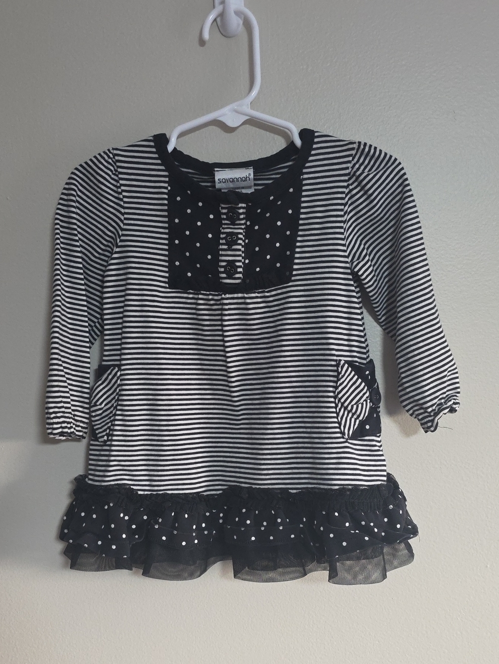 Savannah Black & White Striped Long-Sleeve Toddler Top